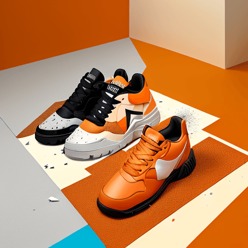 AI generated: productive photography,  sneaker product presentation, geometric plaster block and the floor is litt...