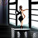 AI generated: Minigiantess tall woman in bra black long hair kneeling in a room