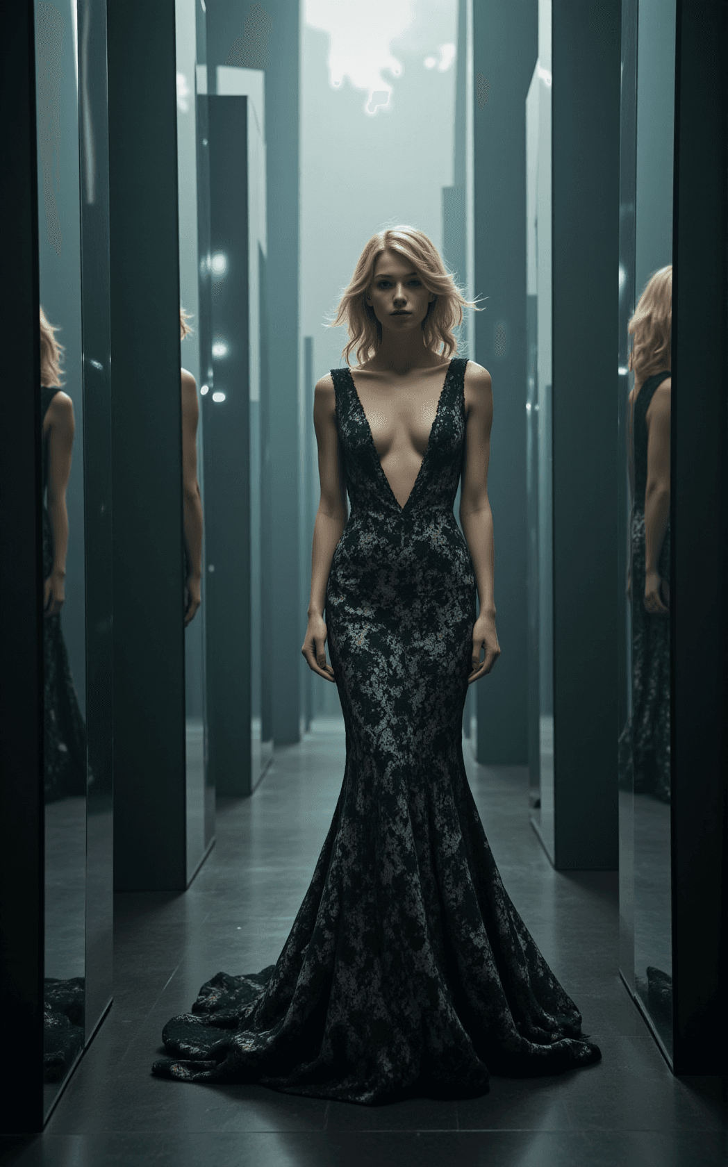 AI generated: In this captivating scene, Alice is the central figure, exuding an air of mystery and allure as she ...