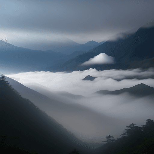 AI generated: At five o'clock in the morning, Alishan, with its continuous peaks and shrouded in mist,masterpiece,...
