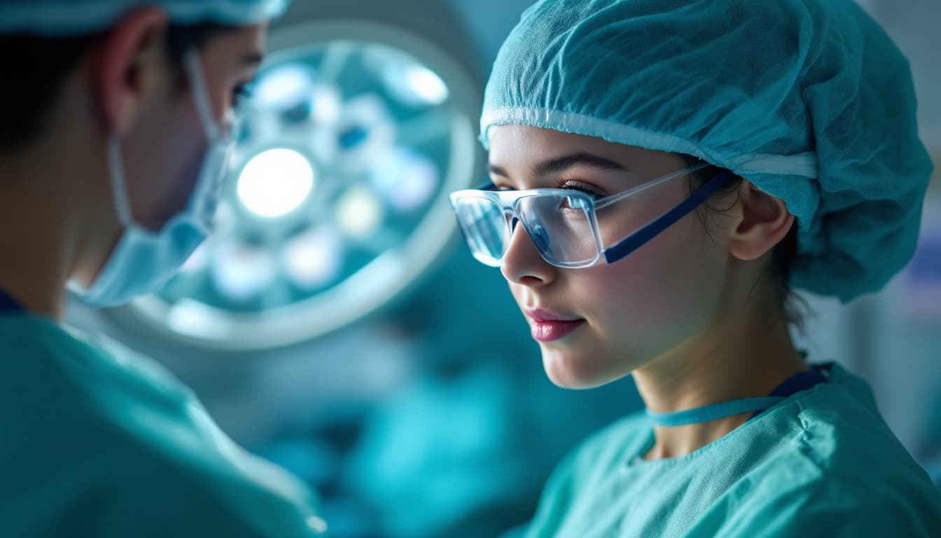 AI generated: add glasses to the girl and a nicer medical cap