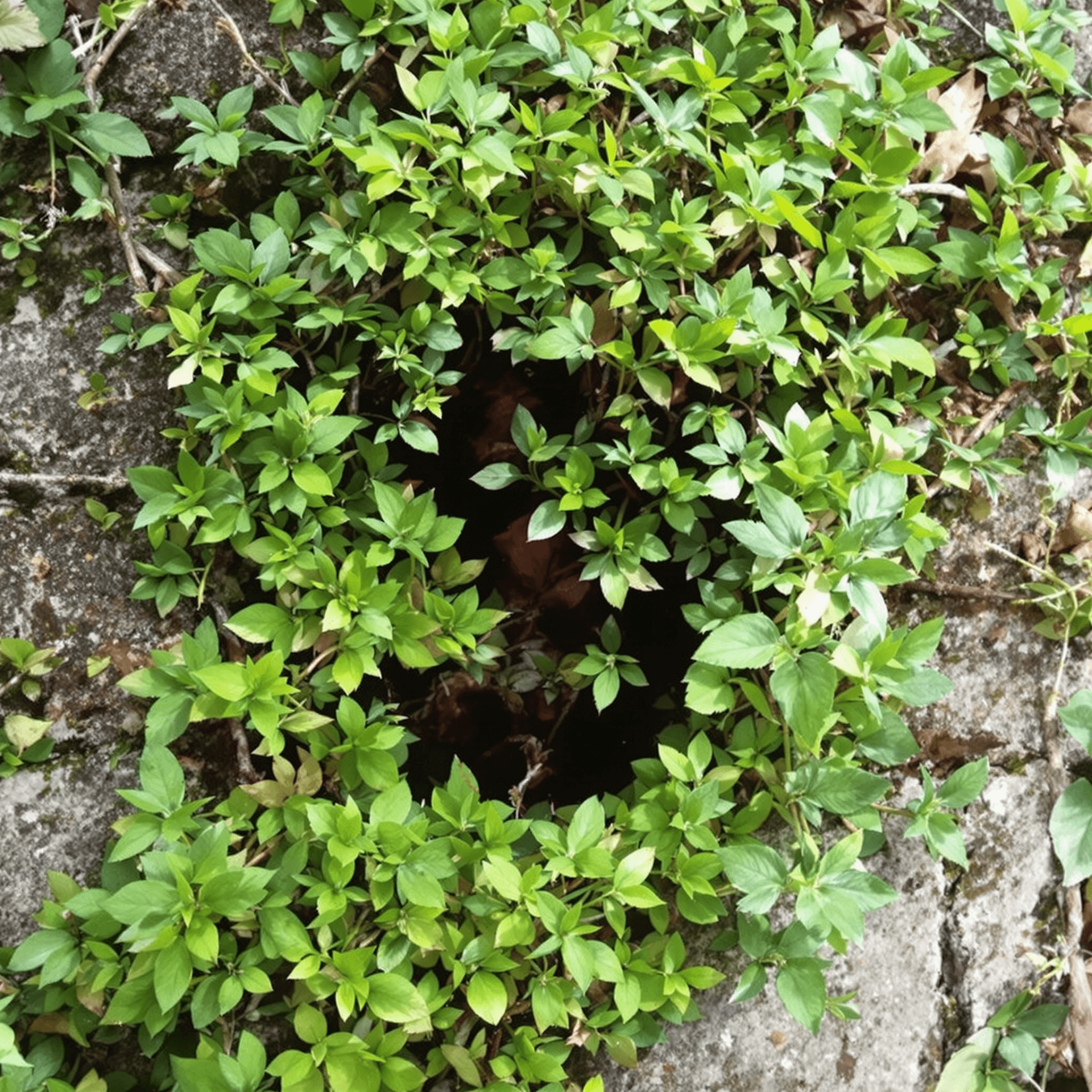 AI generated: show greenery growing where it normally wouldn’t. Think small, strange, or tucked away.
