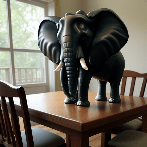 AI generated: elephant on dining table