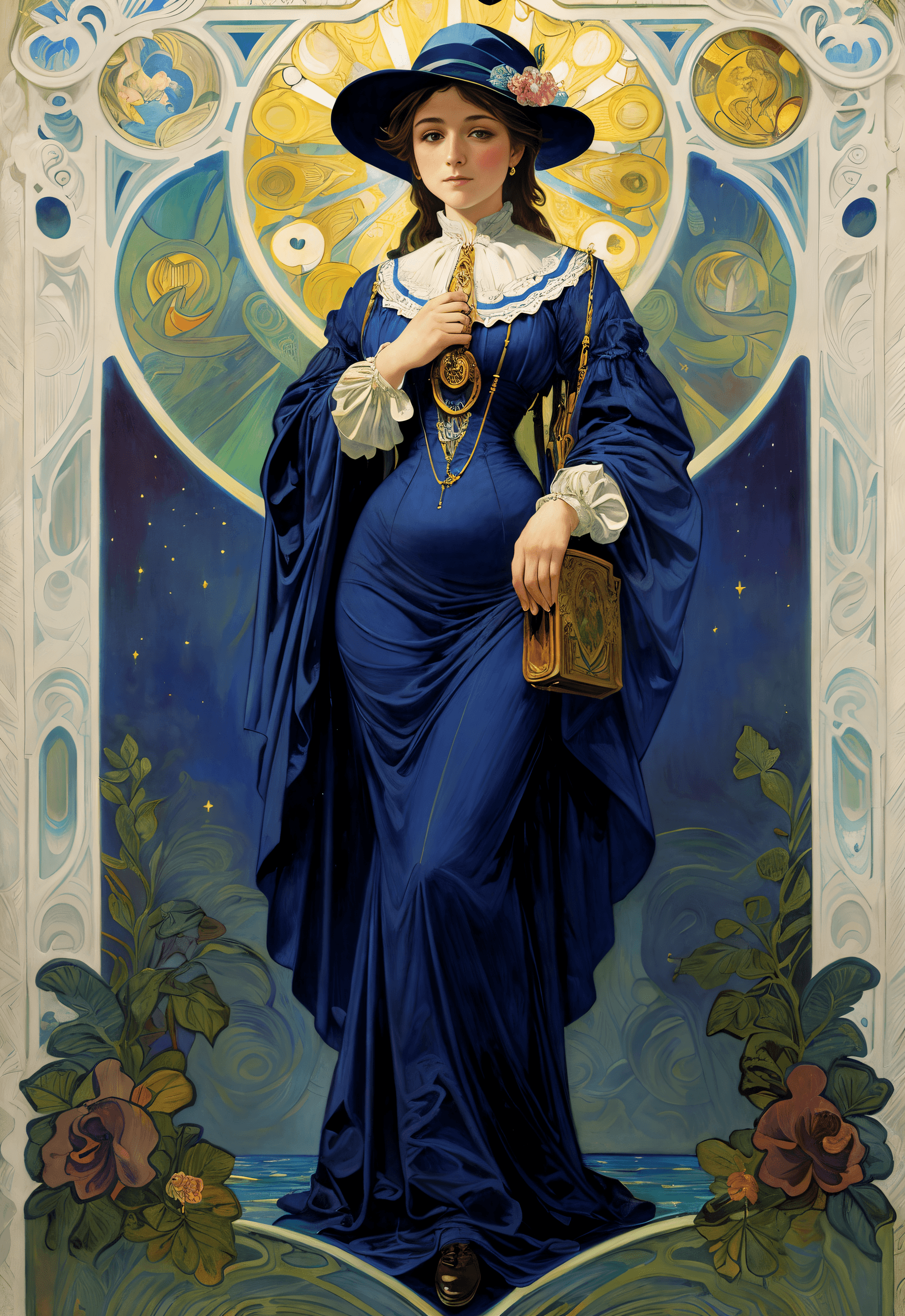 AI generated: (Extremely intricate details) (The girl stands confidently in front of an antique car from the 1800s...