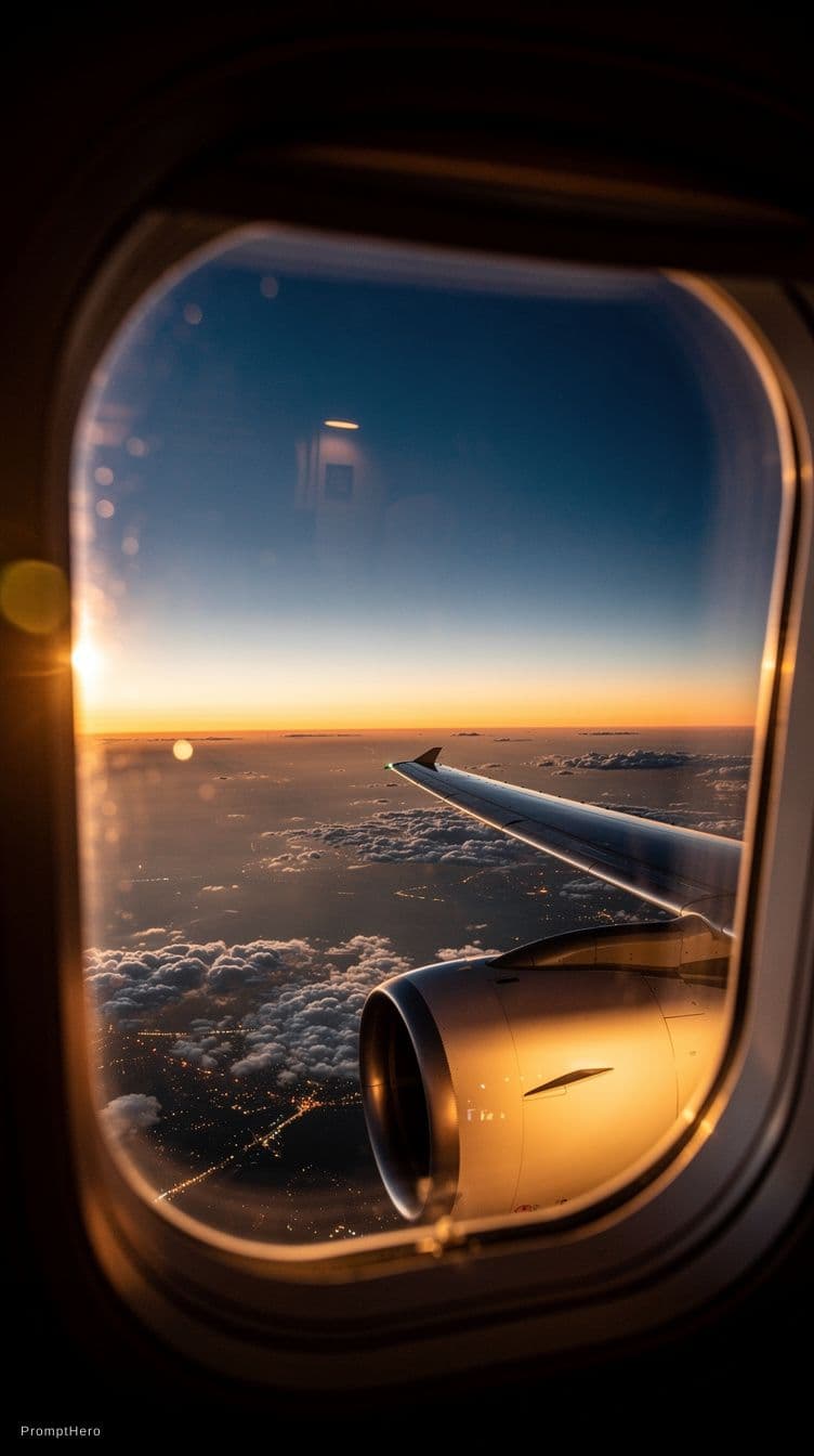 AI generated: the view of an evening plane window