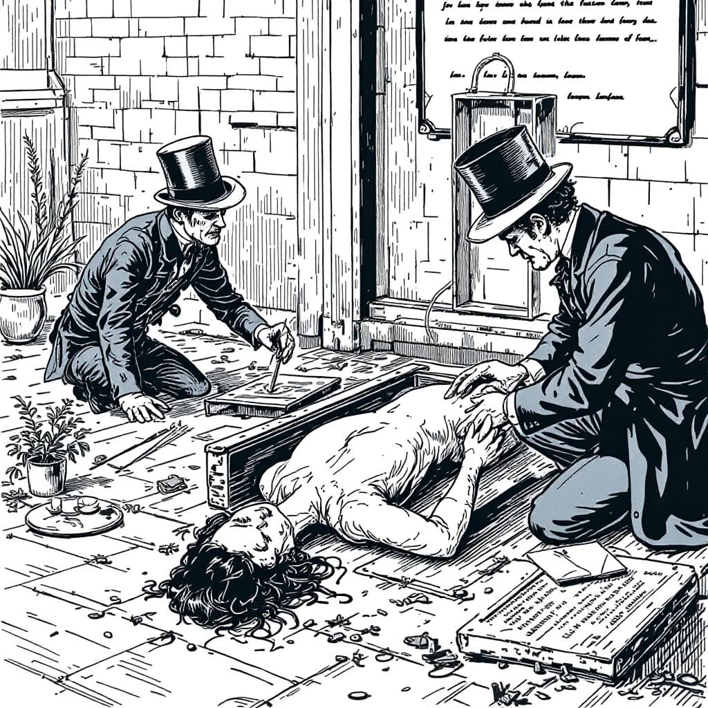 AI generated: Create a Victorian illustrated comic depicting the event In 1888, near the future site of Scotland Y...