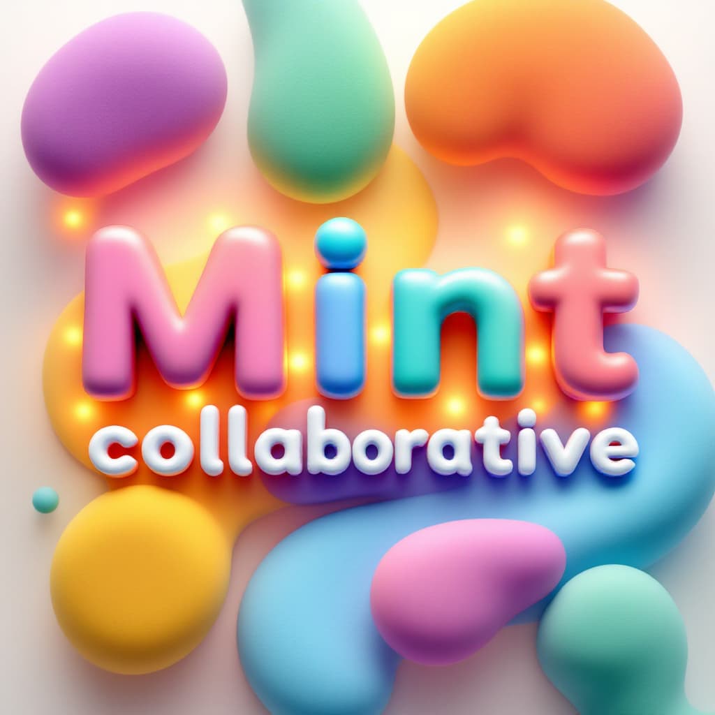 AI generated: Abstract art showcasing the word 'Mint collaborative' in a minimalist style. Each letter is uniquely...