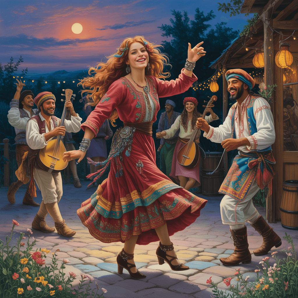 AI generated: highly detailed, oil painting of a gypsy celebration