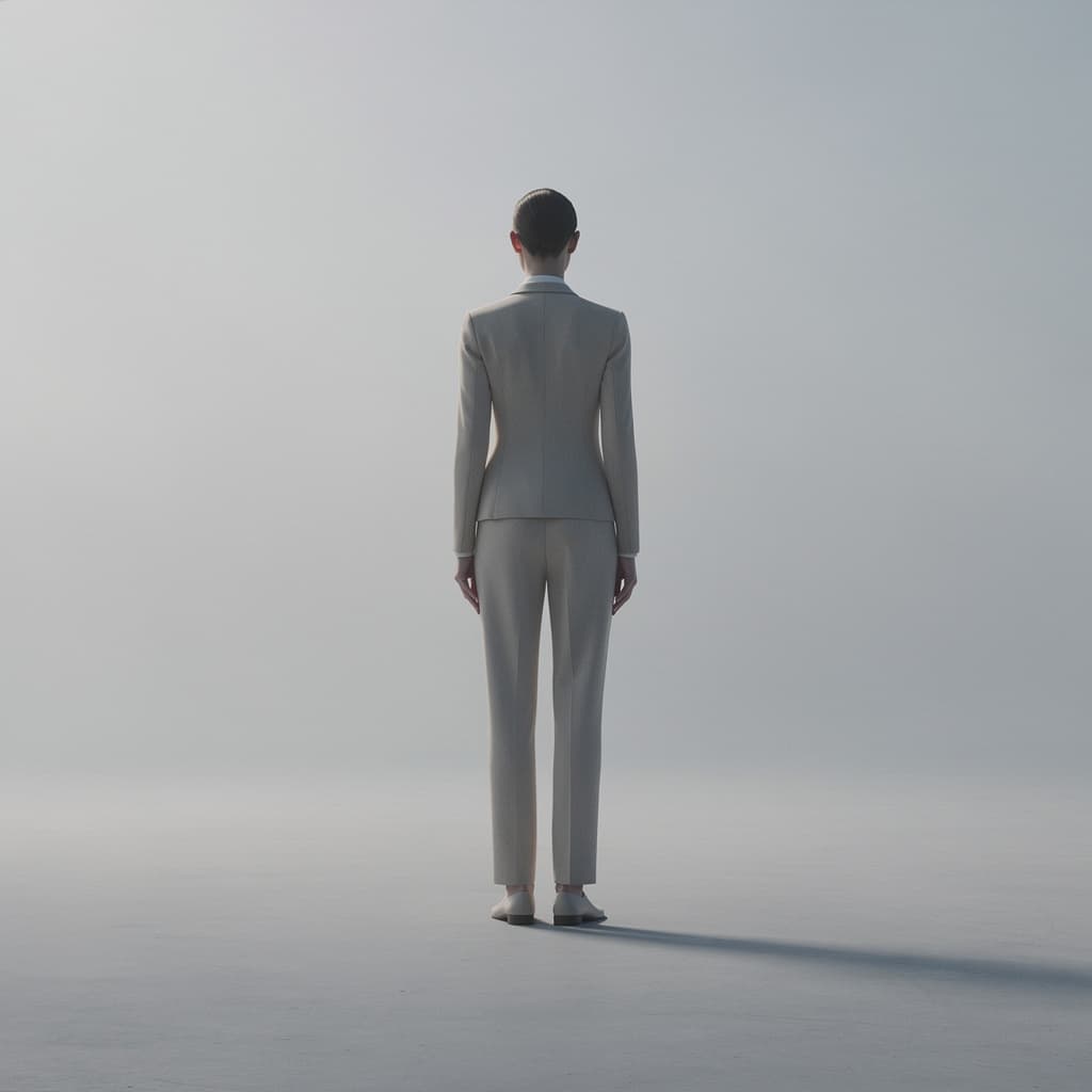 AI generated: androgynous human figure, slim elongated silhouette, full body,
standing still, calm neutral posture...