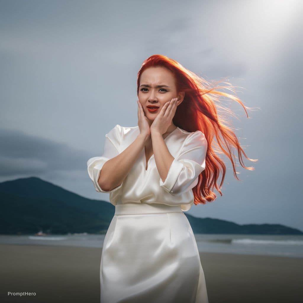 AI generated: 1 naked woman wearing a open white silk blouse,dramatic light from below,rim lighting,dramatic shado...