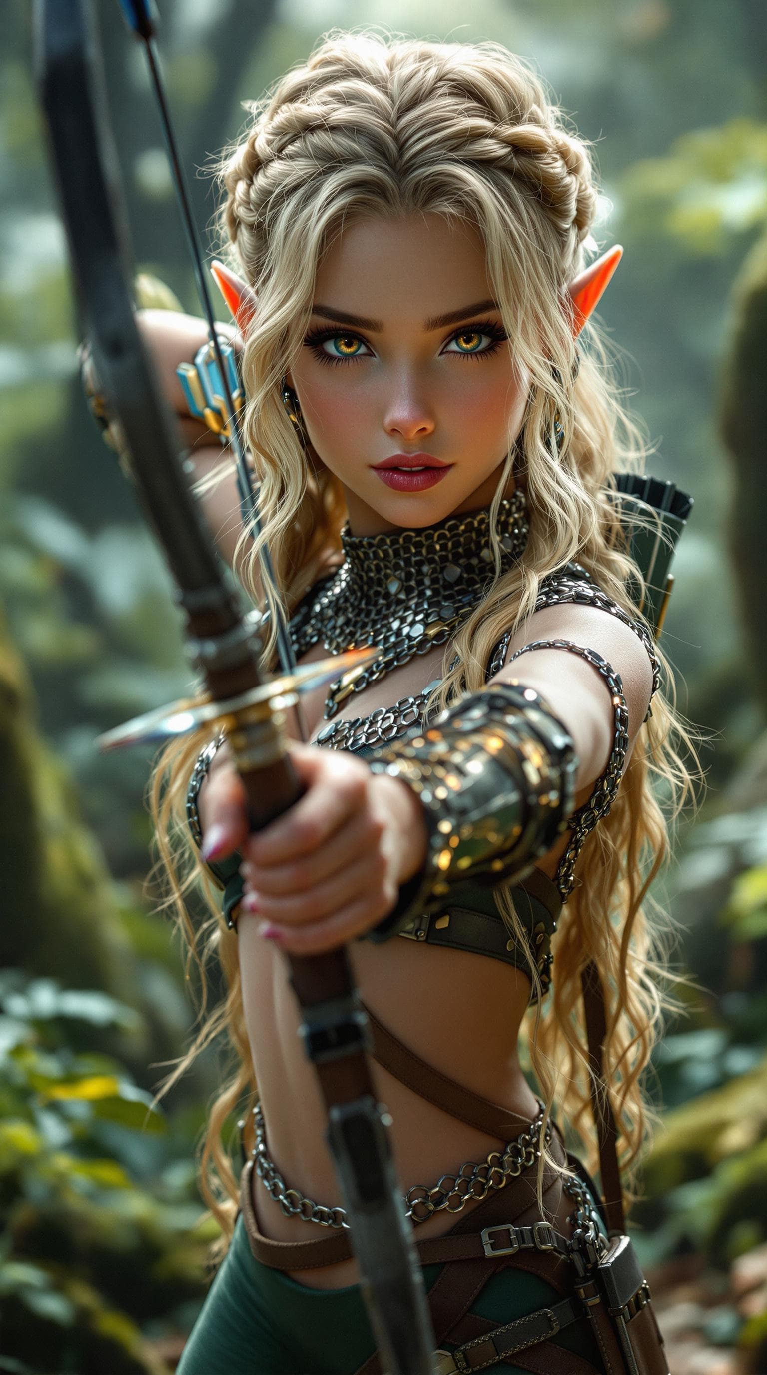 AI generated: A professional photograph of an extraordinarily beautiful girl, a second-grade short-eared elf, capt...