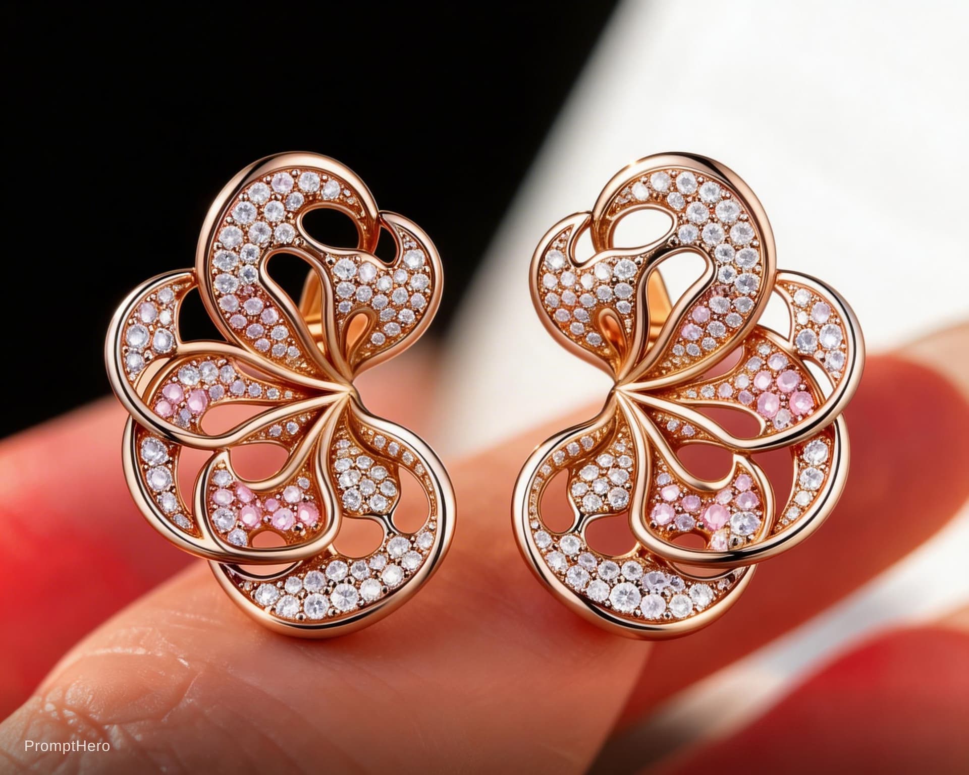 AI generated: Jewelry design set, theme "The Best Moment", inspired by a dancing girl's swirling skirt, sparkling ...
