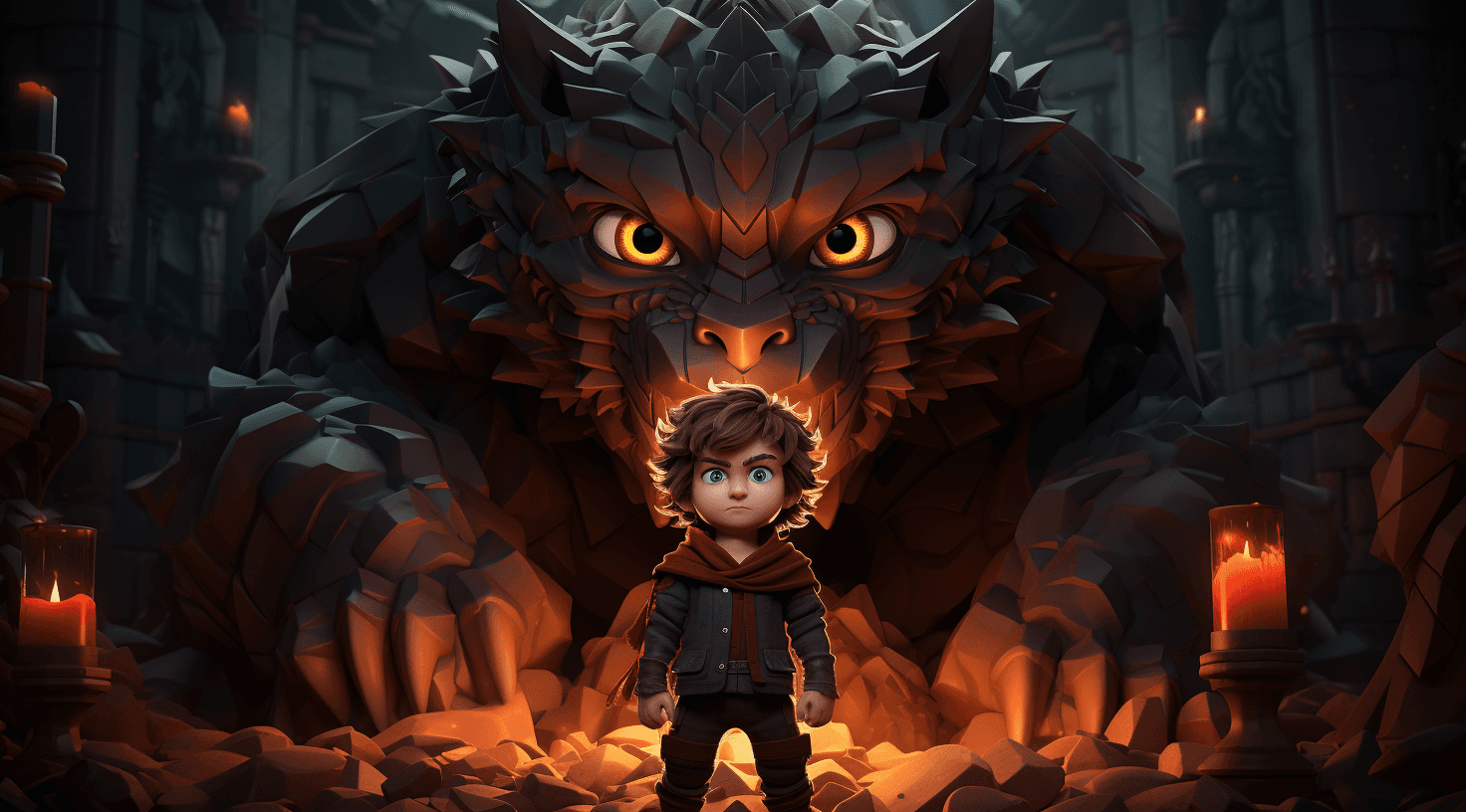 AI generated: Cartoon fantasy illustration where you see a gladiator, with his sword fighting with dragon futurist...