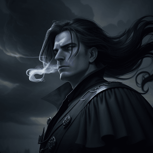 AI generated: (character of video game 1:3)::2 royal, darkness, short windblown hair , Magic the gathering, vibran...