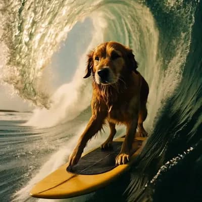 AI generated video: animate the dog surfing