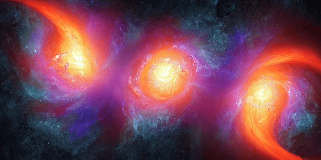 AI generated: raytraced render and digital simulation of two black holes stripping each other, by  kinkade, cosmic...