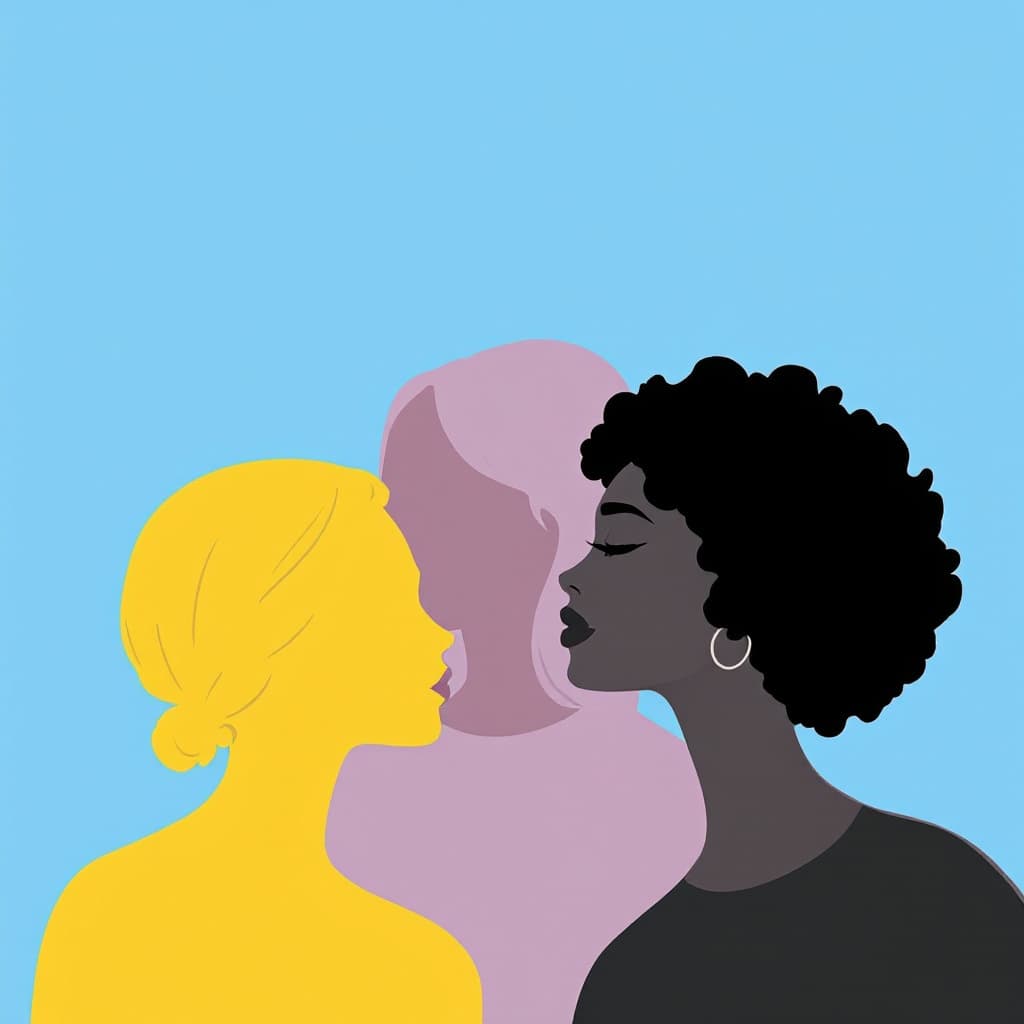 AI generated: illustration, women, three, yellow, outlines --ar 9:16