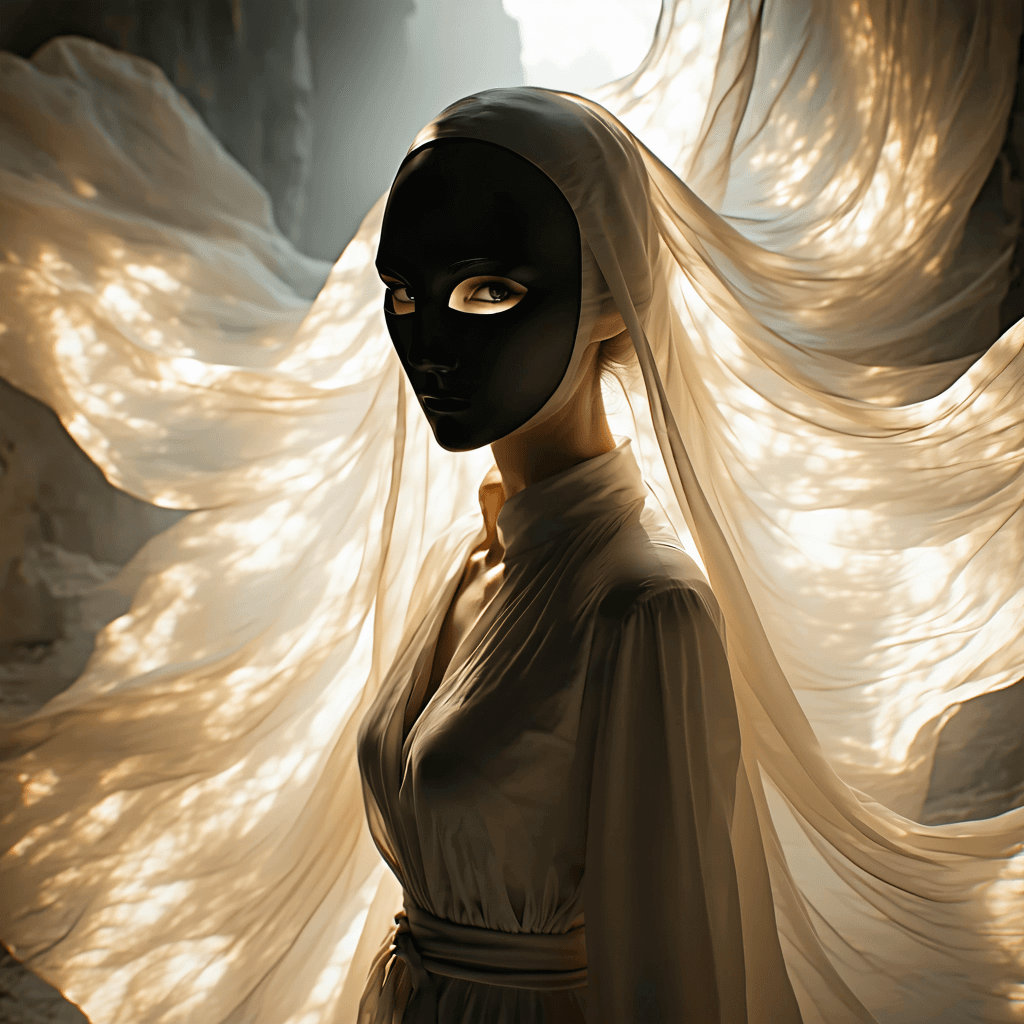 AI generated: A skilled illusionist, with her form partially obscured by a shifting veil of illusions and where th...