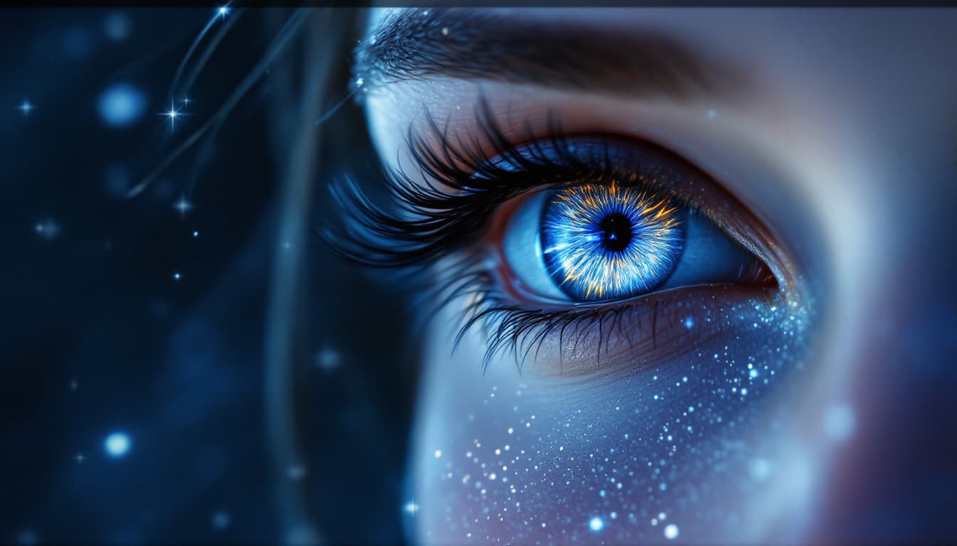 AI generated: "A stunning close-up of Feyre Archeron's eyes, capturing its mesmerizing silver-grey eyes color , Th...