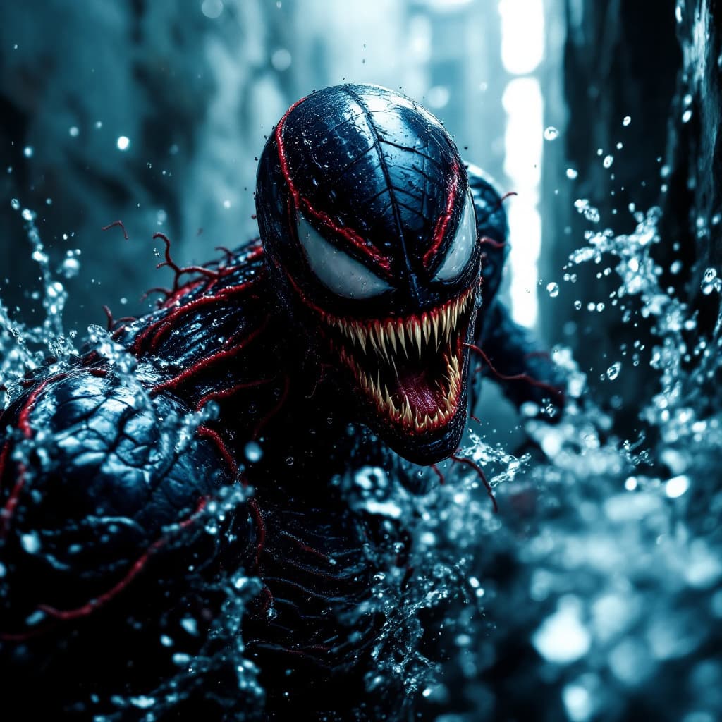 AI generated: VENOM SYMBIOTE IN THE SEWER, CINEMATIC