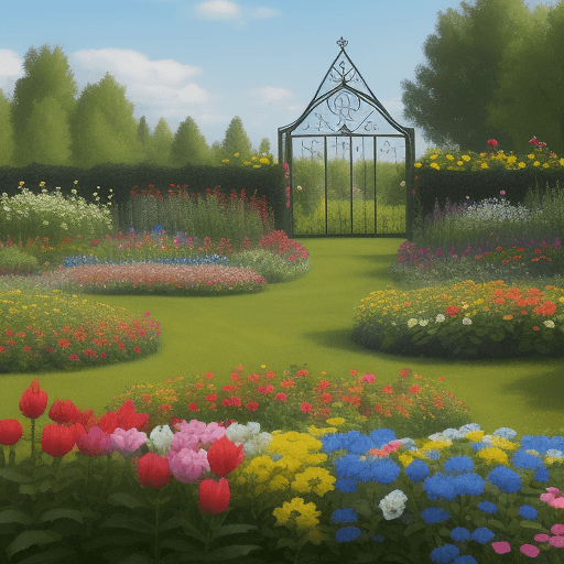 AI generated: Russian autochthonous flowers in a garden, colorful flowers and diceño