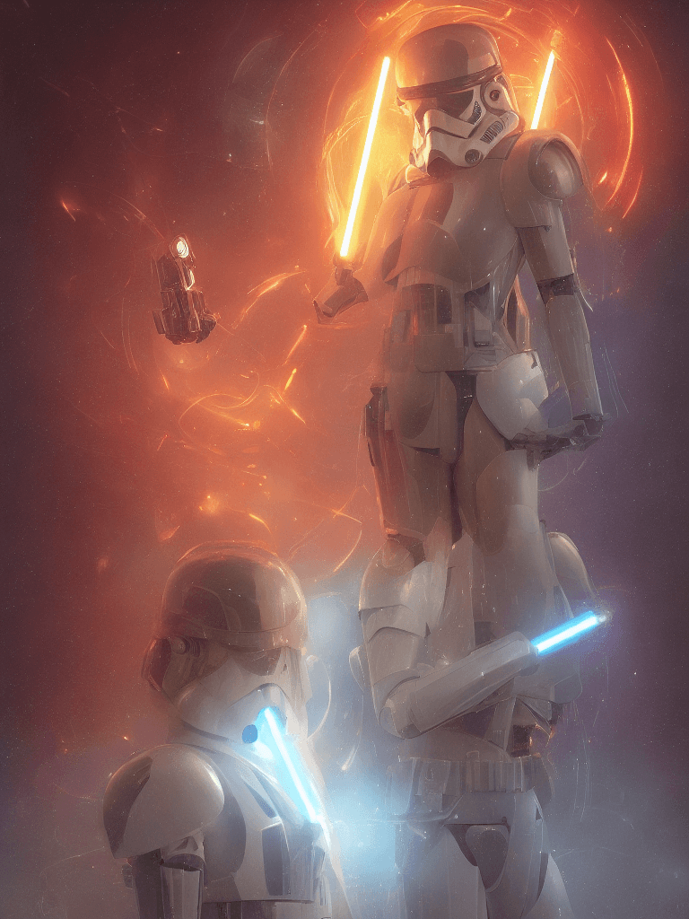 AI generated: symmetry!! portrait of strom trooper, star wars, sci - fi, glowing lights!! intricate, elegant, high...