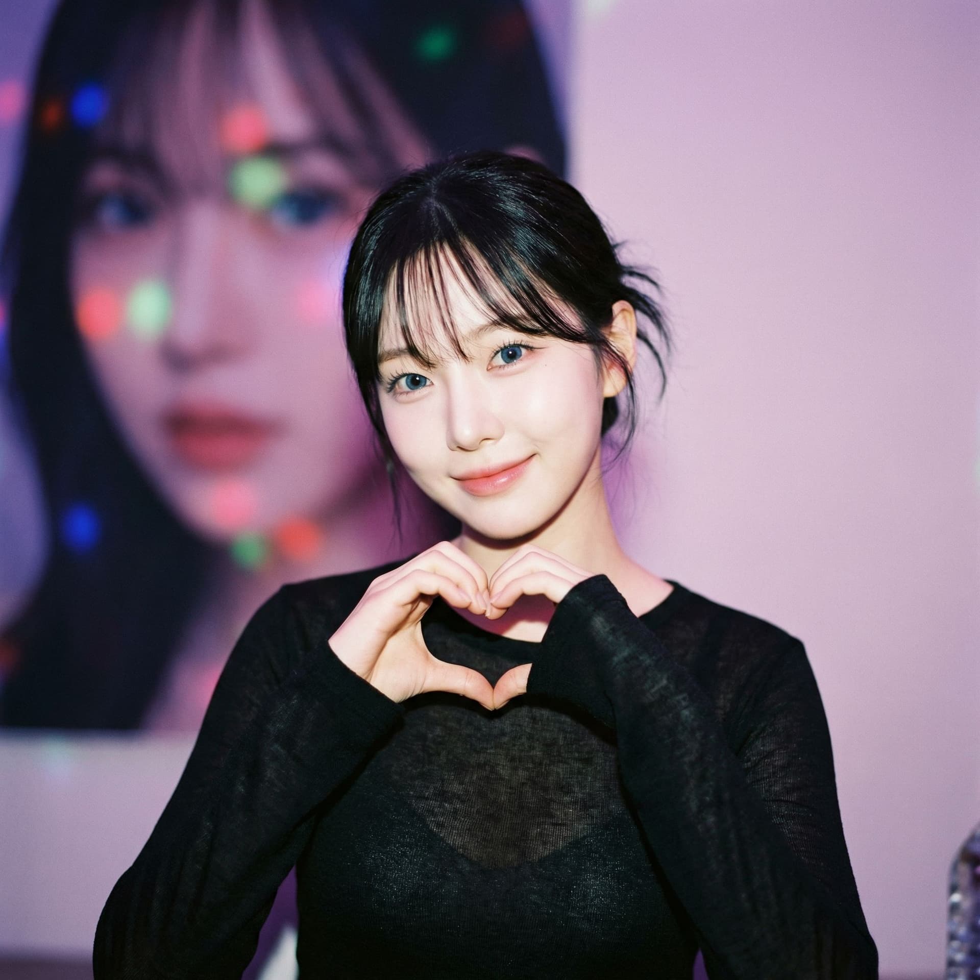 AI generated: A photorealistic portrait of a beautiful young Asian woman with a "K-pop idol" aesthetic. She has pa...