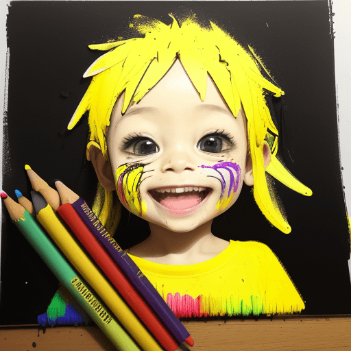 AI generated: crayon art, portrait, infantile expression, cute banana character, big smile, colourful hue, black a...