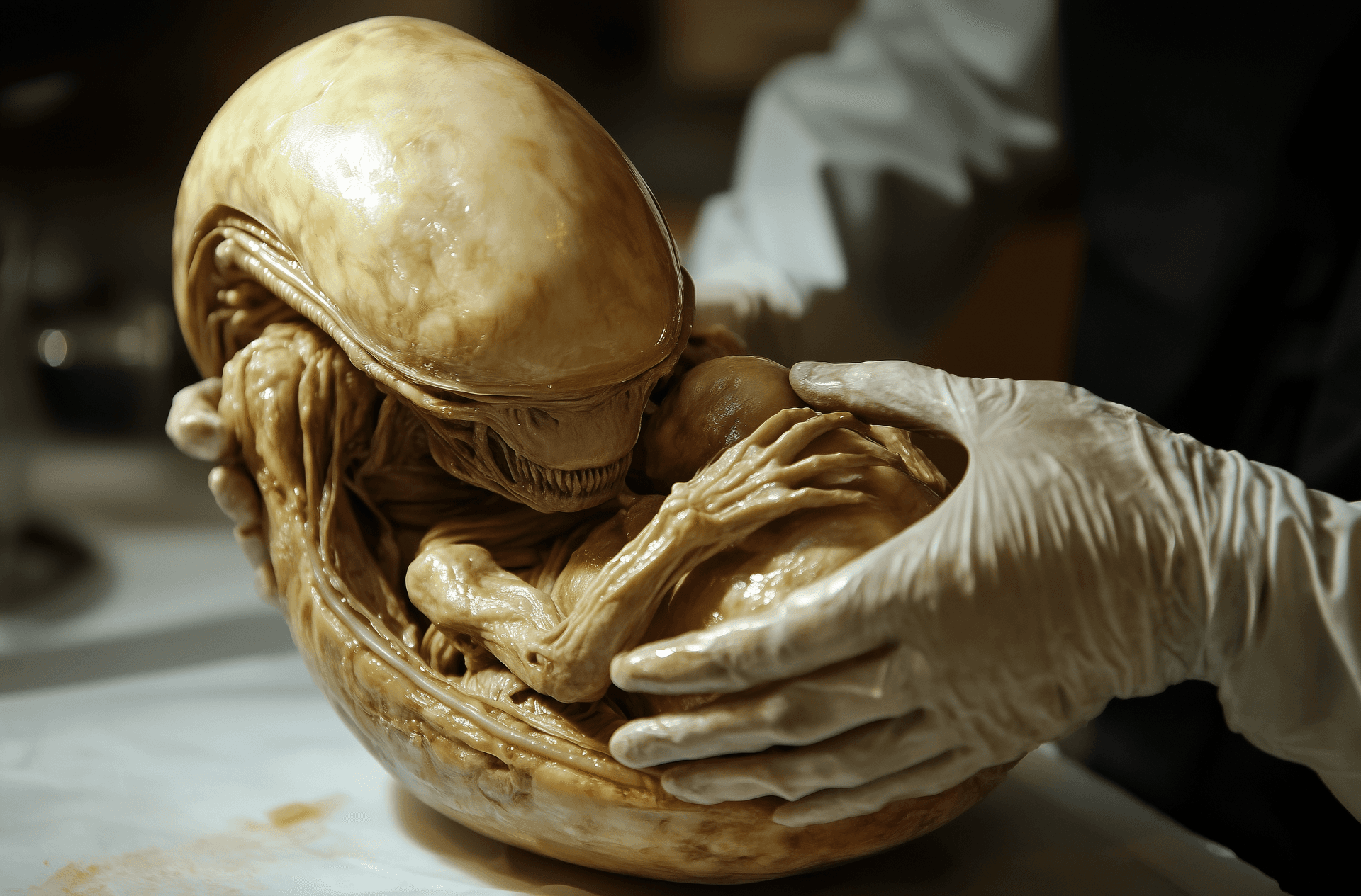 AI generated: Photo of an alien being giving birth from John Carpenter's film --ar 92:61 --stylize 250
