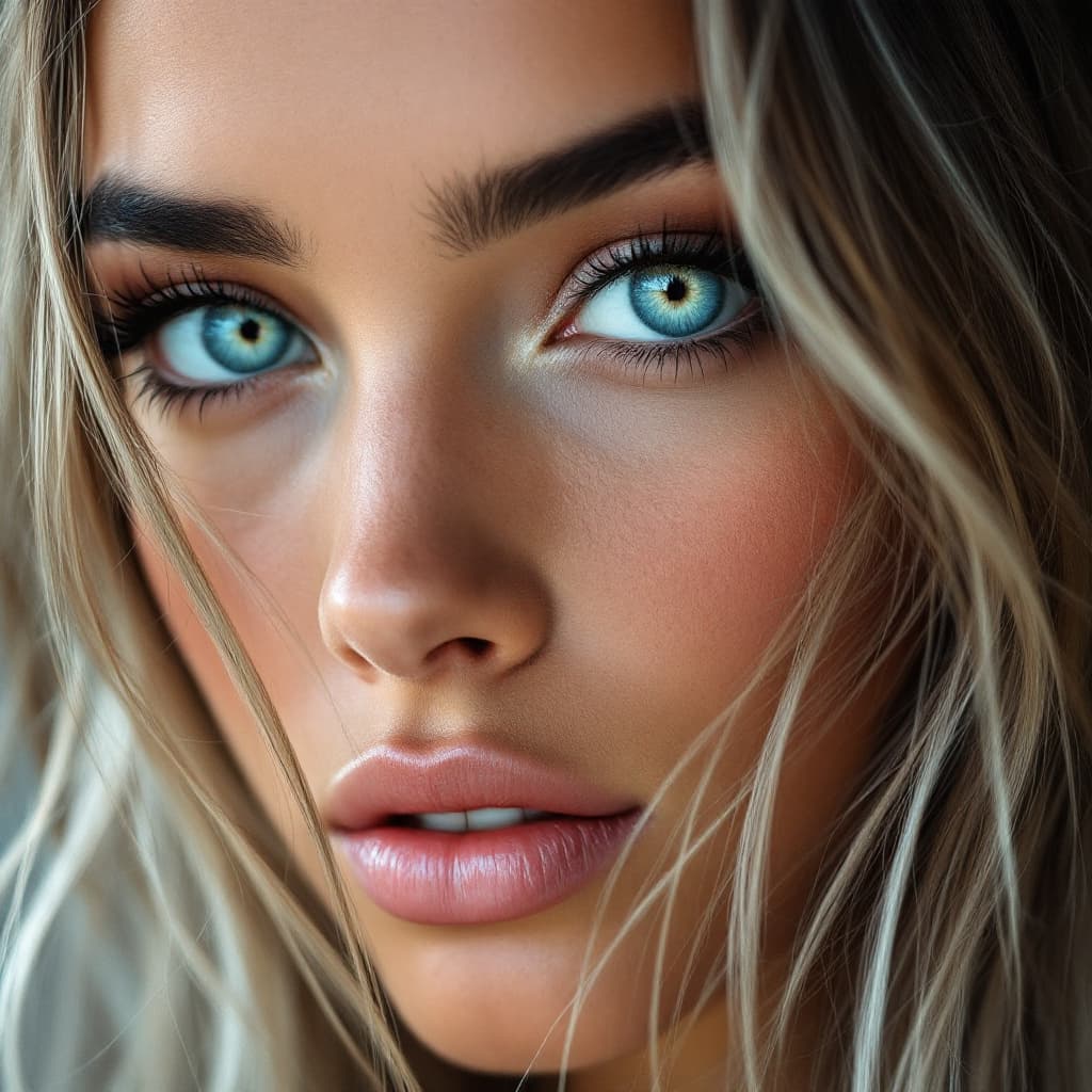 AI generated: perfect face brazilian girl white face anda brack long hair eyes blue

