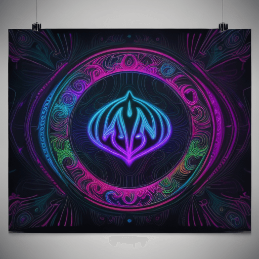 AI generated: psychedelic background, vibrant color against a black background, fine line details, glow in the dar...
