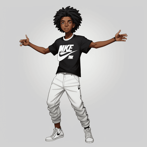 AI generated: I like this black boy with edit black curly hair with few braids not very bulky, the nose a little w...