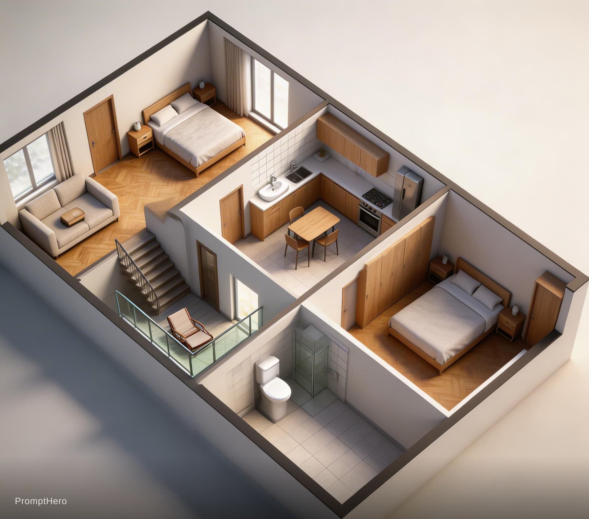 AI generated: Create a high-quality 3D architectural floor plan animation based on the provided apartment floor pl...