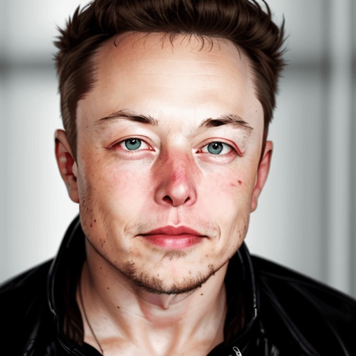 AI generated: elon musk. Half of his face look poor and the other side is rich