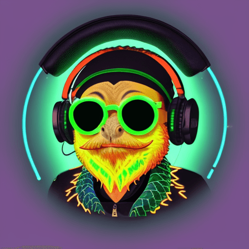 AI generated:  a "Raving Bearded Dragon" as the playlist icon, wearing DJ headphones, with a neon glow around it, ...