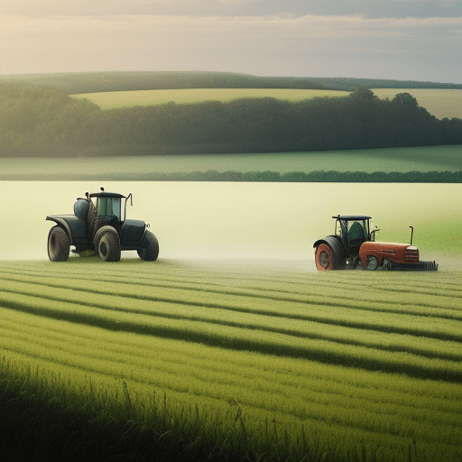 AI generated: 
create a rural atmosphere, there is a farmer plowing a field