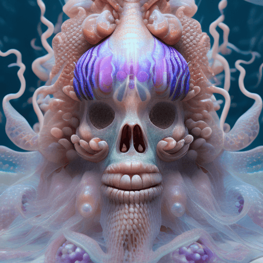 AI generated: Goddess close-up portrait ribcagel. jellyfish phoenix head, nautilus, orchid, skull, betta fish, bio...