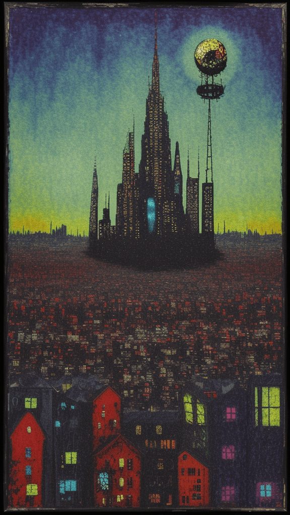AI generated: horror landscapes and cityscapes impressionistic ist art style folk art in an impressionistic style ...
