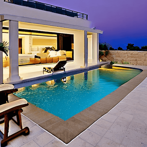 AI generated: A stunning minimal beige seaside villa with a natural stone pool, inspired by Mediterranean architec...