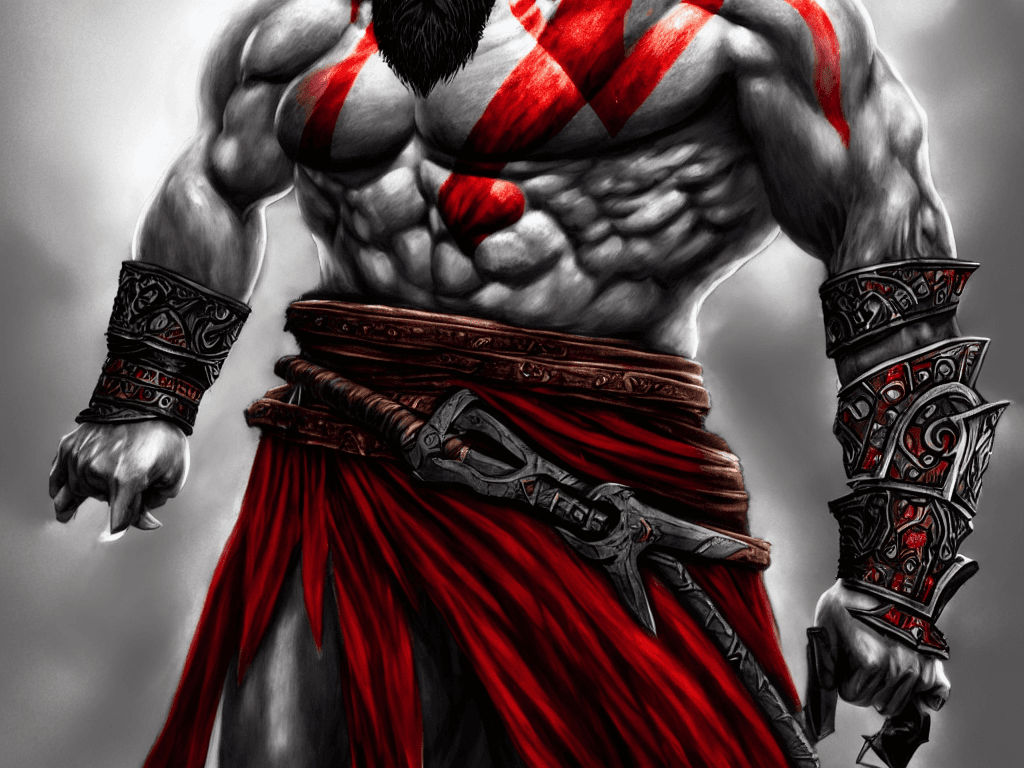 AI generated: full body kratos, God of War, Ragnarok,  hyperdetailed, hyperrealistic, 64k, ultra deep colors, tren...