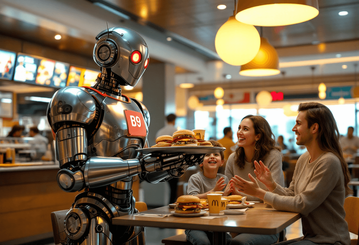 AI generated: A hyper realistic, highly detailed vertical scene inside a modern McDonald’s restaurant located in a...