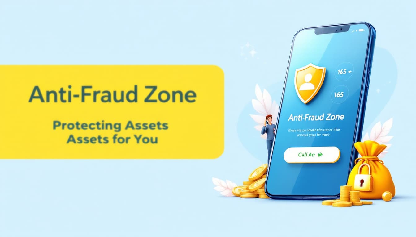 AI generated: The banner promoting the anti-fraud area has a light blue background and contains a transparent shie...