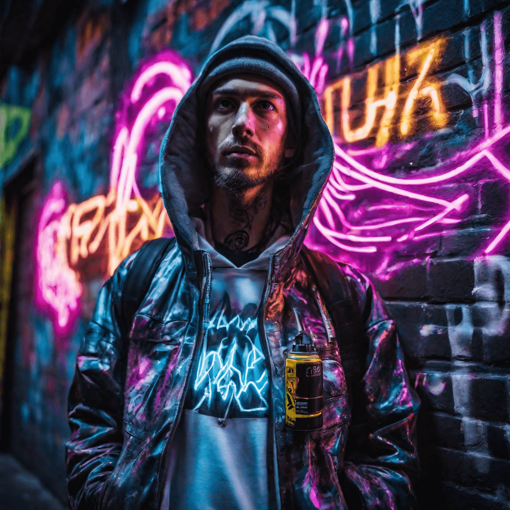 AI generated: A rebellious 32-year-old cyberpunk graffiti artist, wearing cyber-enhanced streetwear and wielding a...