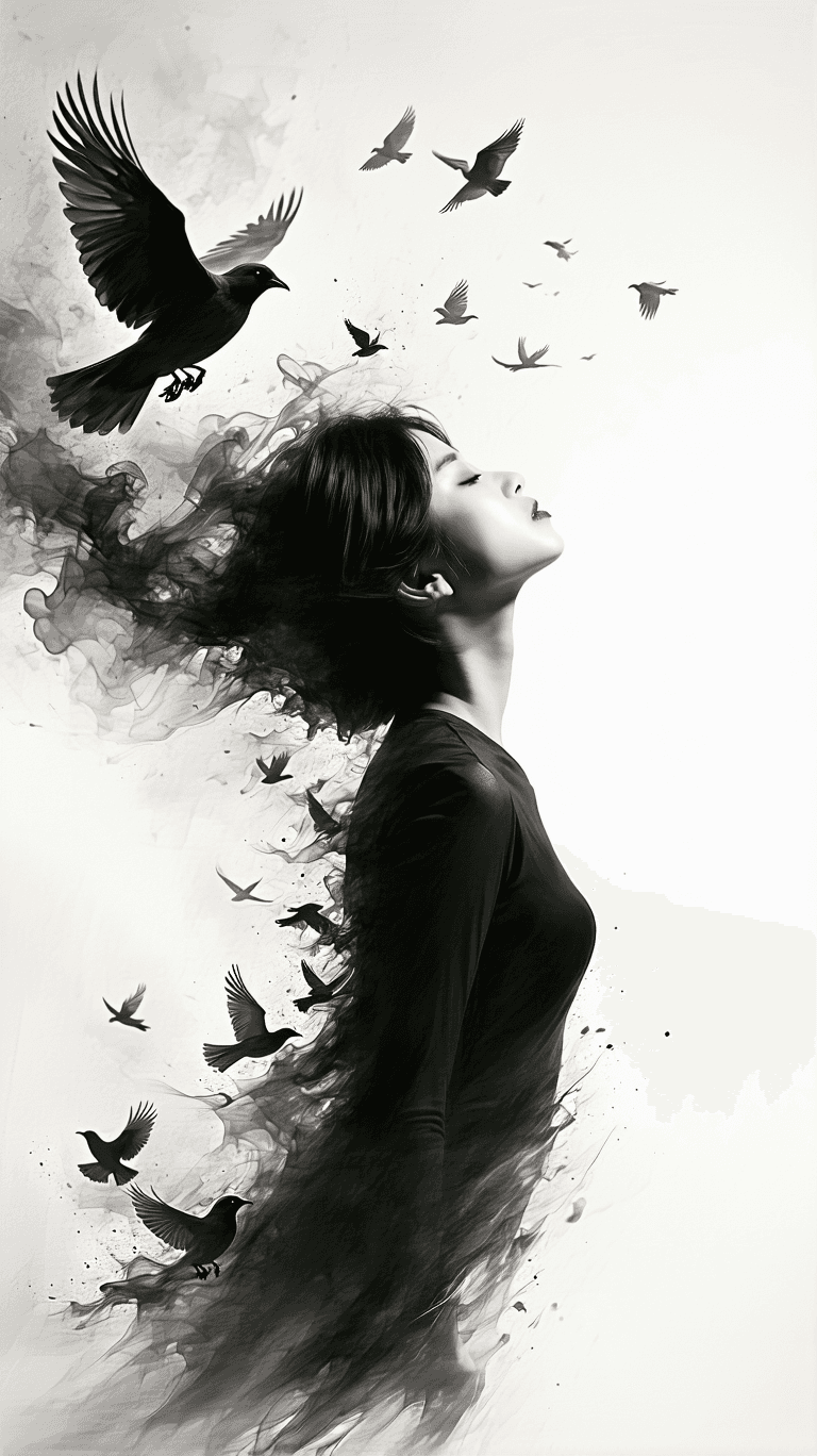 AI generated: A full-body portrait of a beautiful, slim, short-haired Japanese female vocalist, her form partially...