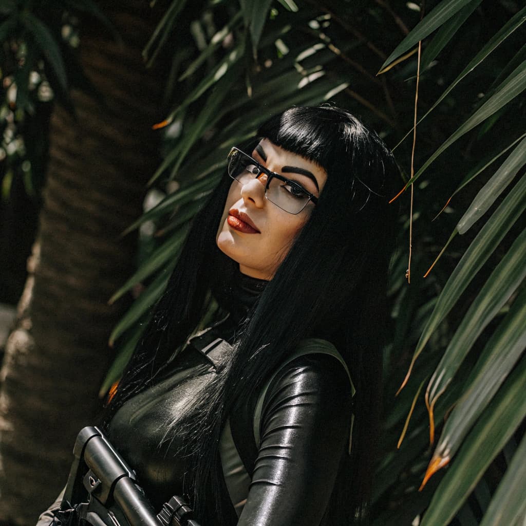 AI generated: 
An ultra-realistic full-body portrait of a stunning woman inspired by The Baroness from G.I. Joe, p...