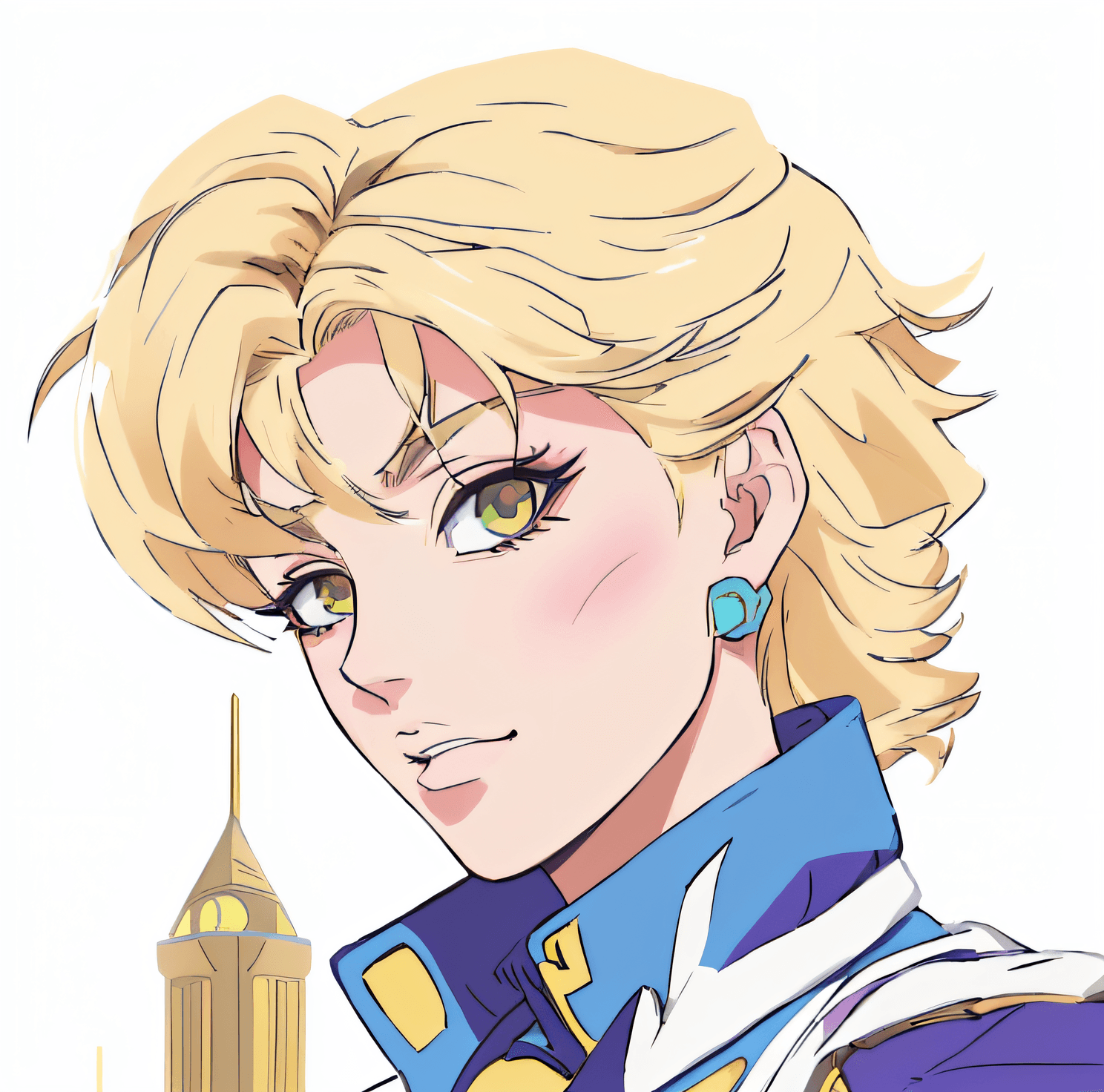 AI generated: a close up of a woman with blonde hair and earrings, leiji matsumoto, in jojo\'s bizarre adventure, ...
