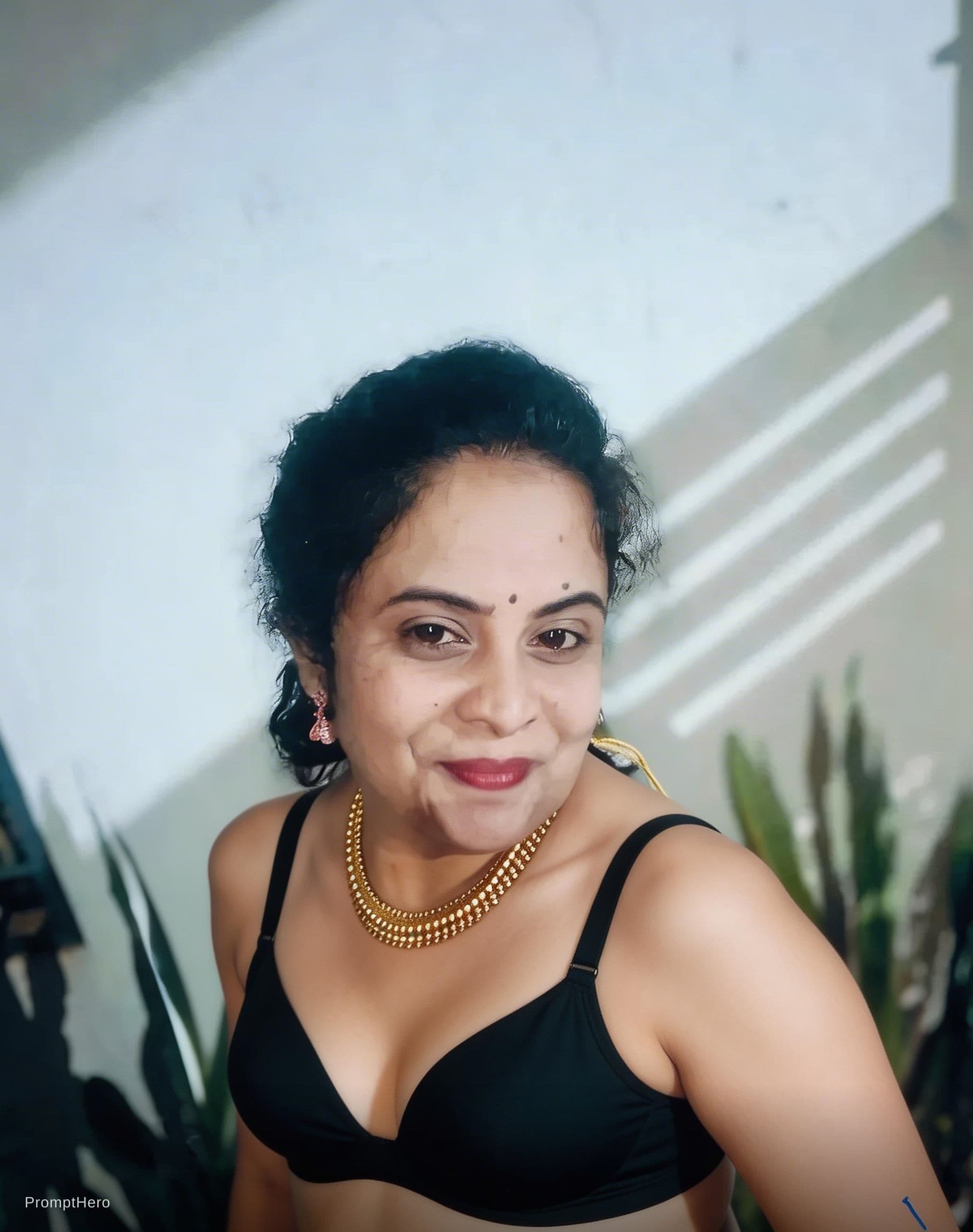 AI generated: Black bra and remove saree  40yers old woman 
