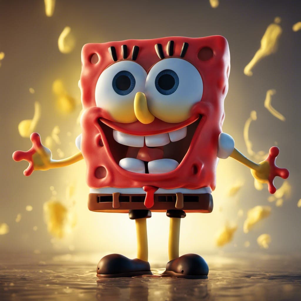 AI generated: an image of SpongeBob, alert pose, wearing a luxurious outfit, high detail, octane render, very Spon...