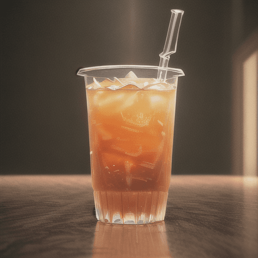 AI generated: Capture of 1 plastic cup Iced tea, the cup is height tall, 3d, realistic, intricate artwork . octane...