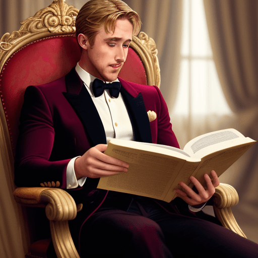 AI generated: Ryan Gosling dressing like a king while he reads "La regenta" 